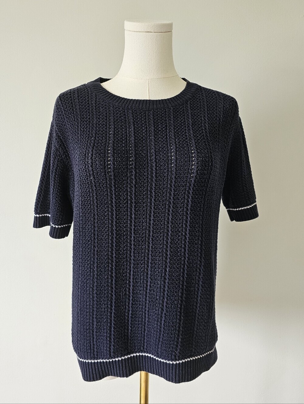 Joe Fresh M Navy Short-Sleeve Knit with White Trim 100% cotton